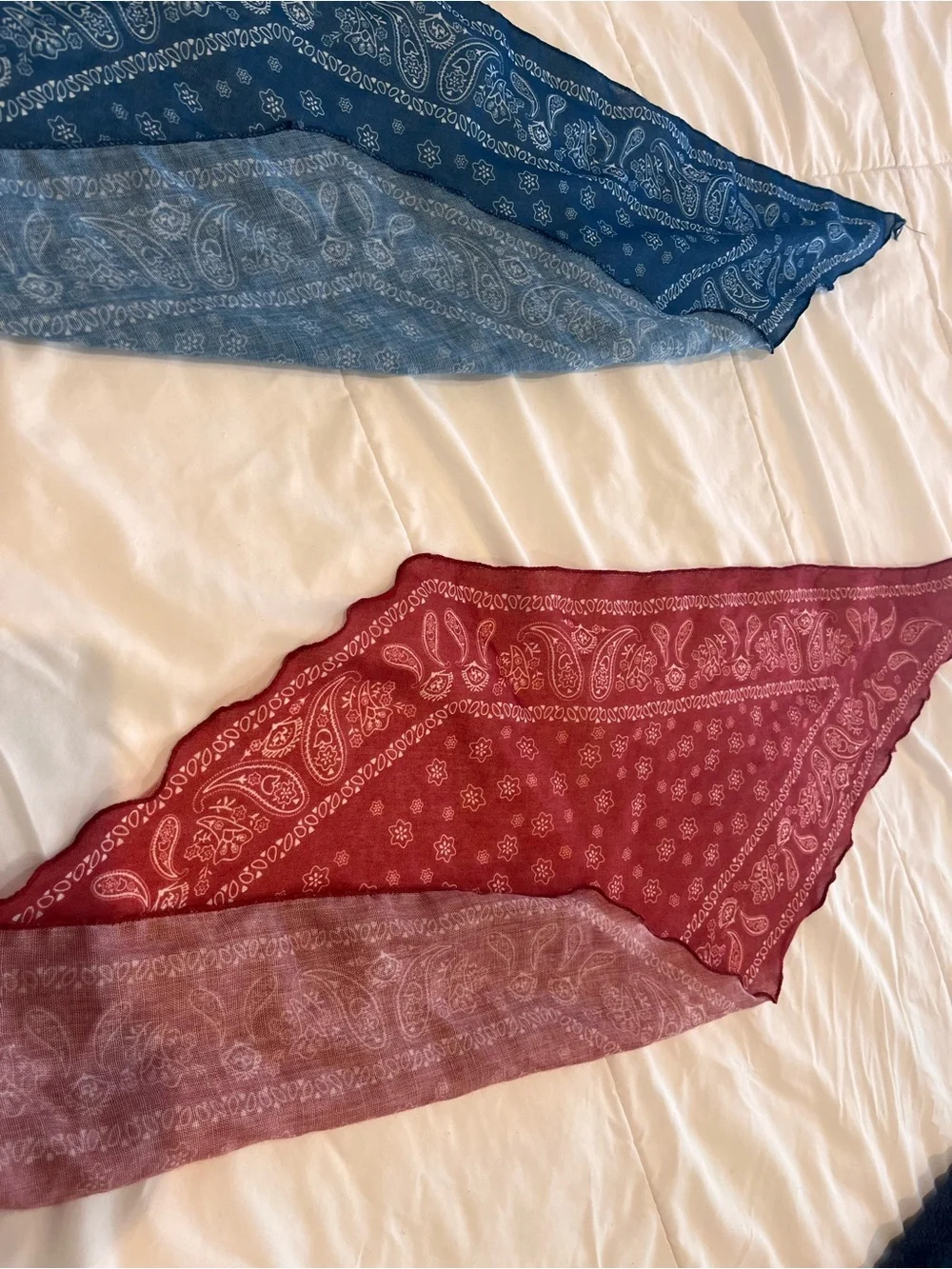 2 Bandanas Head or Neck Scarves Diamond Shaped Rust Blue Boho